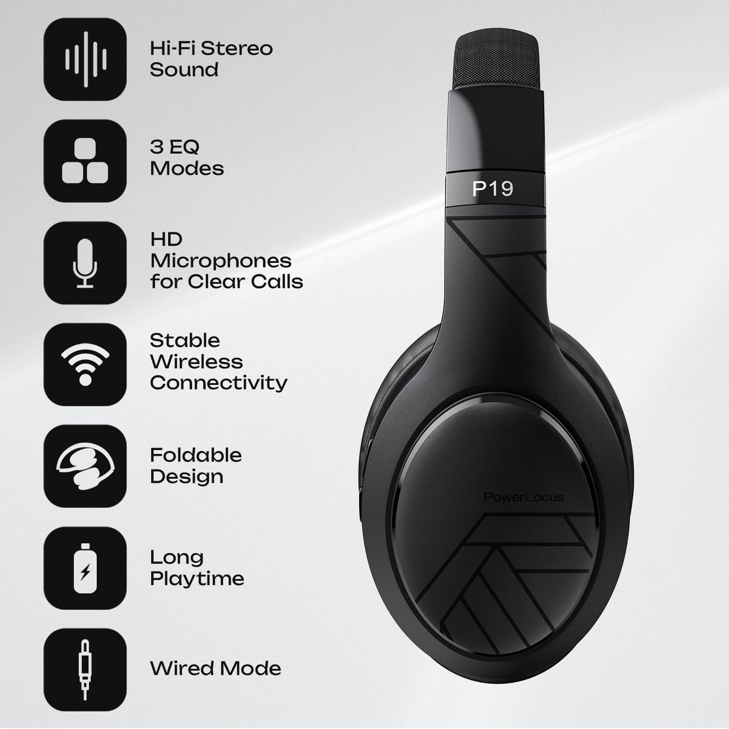 Bluetooth Headphones, Bluetooth Headphones over Ear, Wireless Headphones with Microphone, 3 EQ Modes, 60Hrs Playtime, Foldable Headphones, Fabric Headband, Hi-Fi Stereo for Work/Travel/Pc