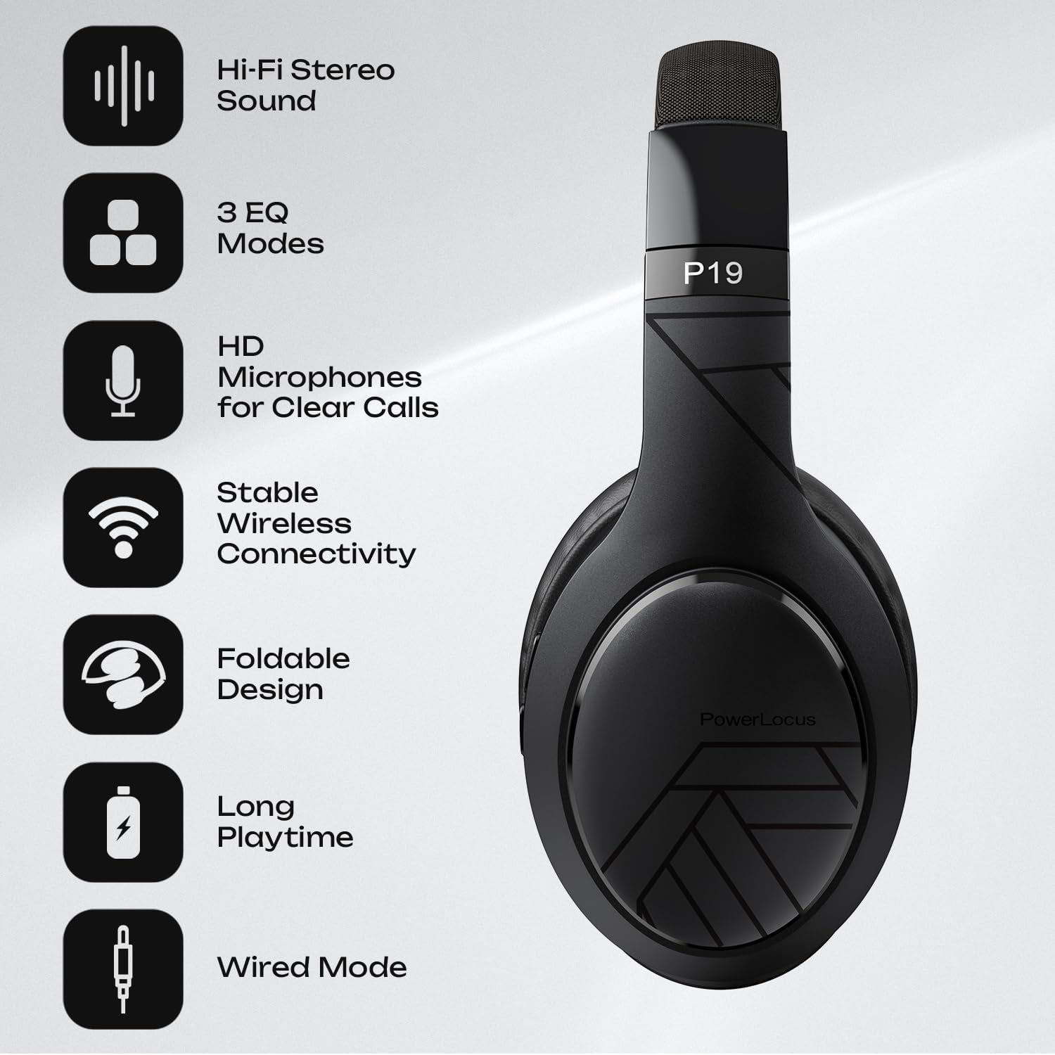Bluetooth Headphones, Bluetooth Headphones over Ear, Wireless Headphones with Microphone, 3 EQ Modes, 60Hrs Playtime, Foldable Headphones, Fabric Headband, Hi-Fi Stereo for Work/Travel/Pc