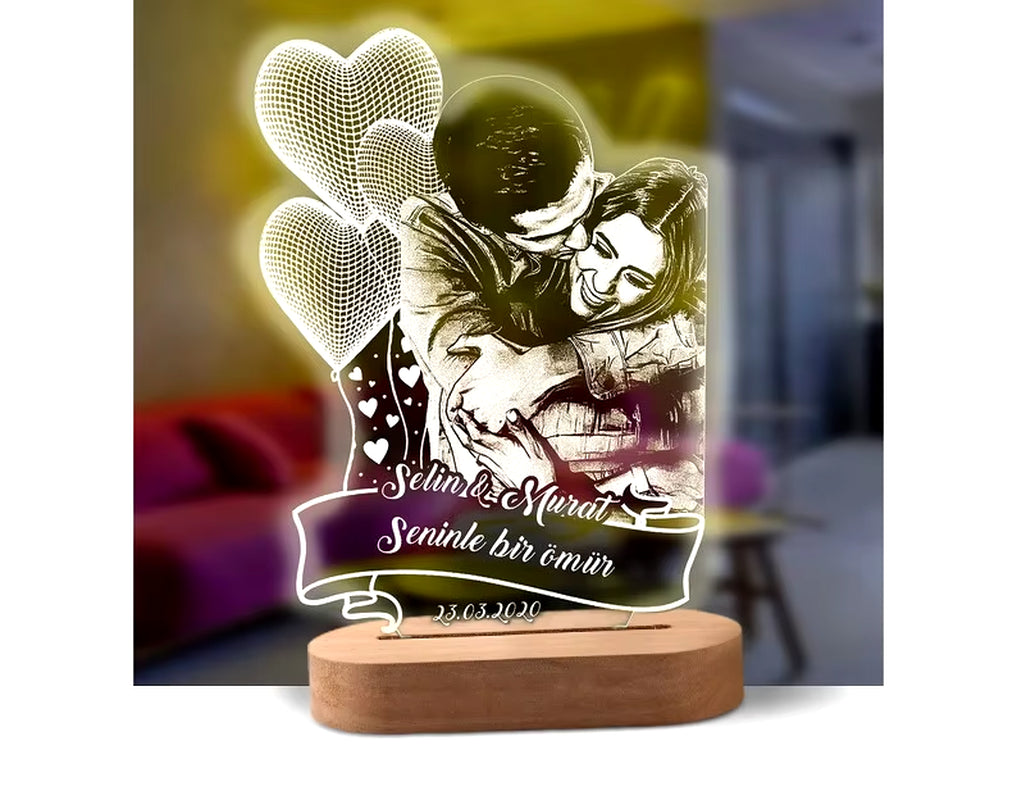 Personalized 3D Photo Lamp – Custom Photo and Text Night Light Gift for Valentine's Day, Wedding, Anniversary, Birthday