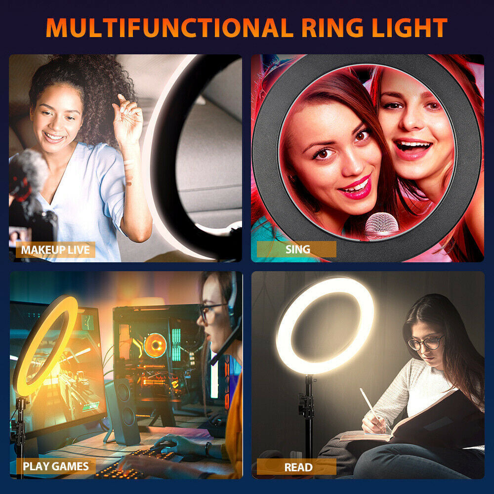 14" LED Ring Light 3 Phone Holders W/1.7M Stand Selfies Live Video Makeup