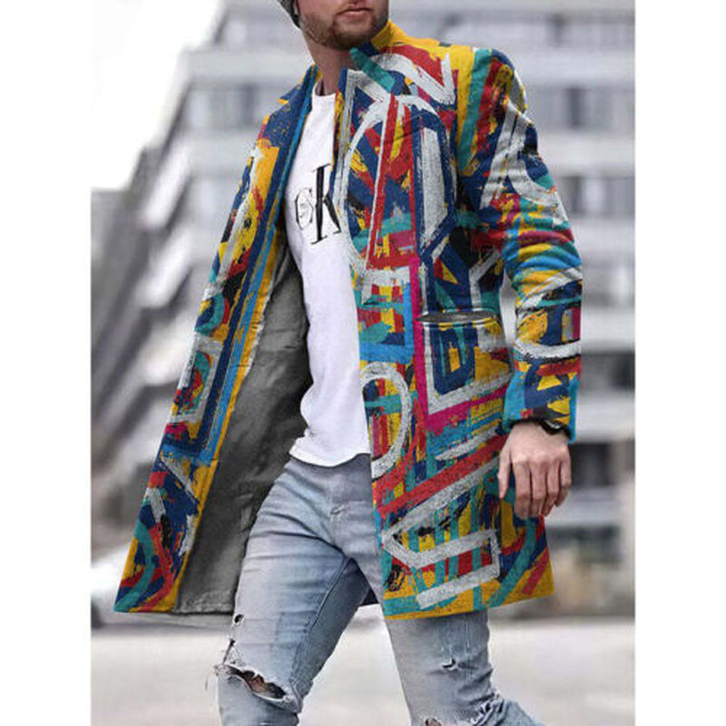 Men’s Slim Fit Plaid Trench Coat – Winter Warm Long Sleeve Jacket