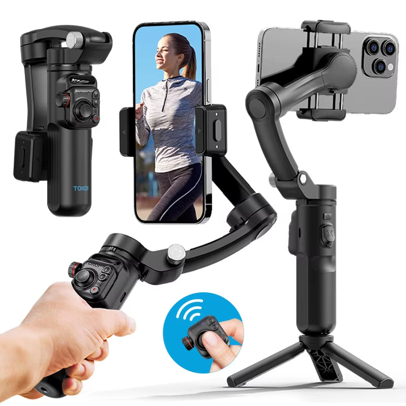 M02 3-Axis Handheld Gimbal Stabilizer for Smartphone, Foldable Phone Holder Anti-Shake PTZ for Iphone Android Tiktok Vlog