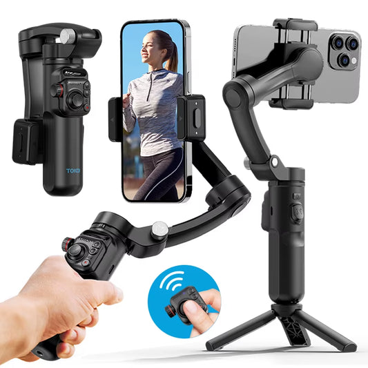 M02 3-Axis Handheld Gimbal Stabilizer for Smartphone, Foldable Phone Holder Anti-Shake PTZ for Iphone Android Tiktok Vlog
