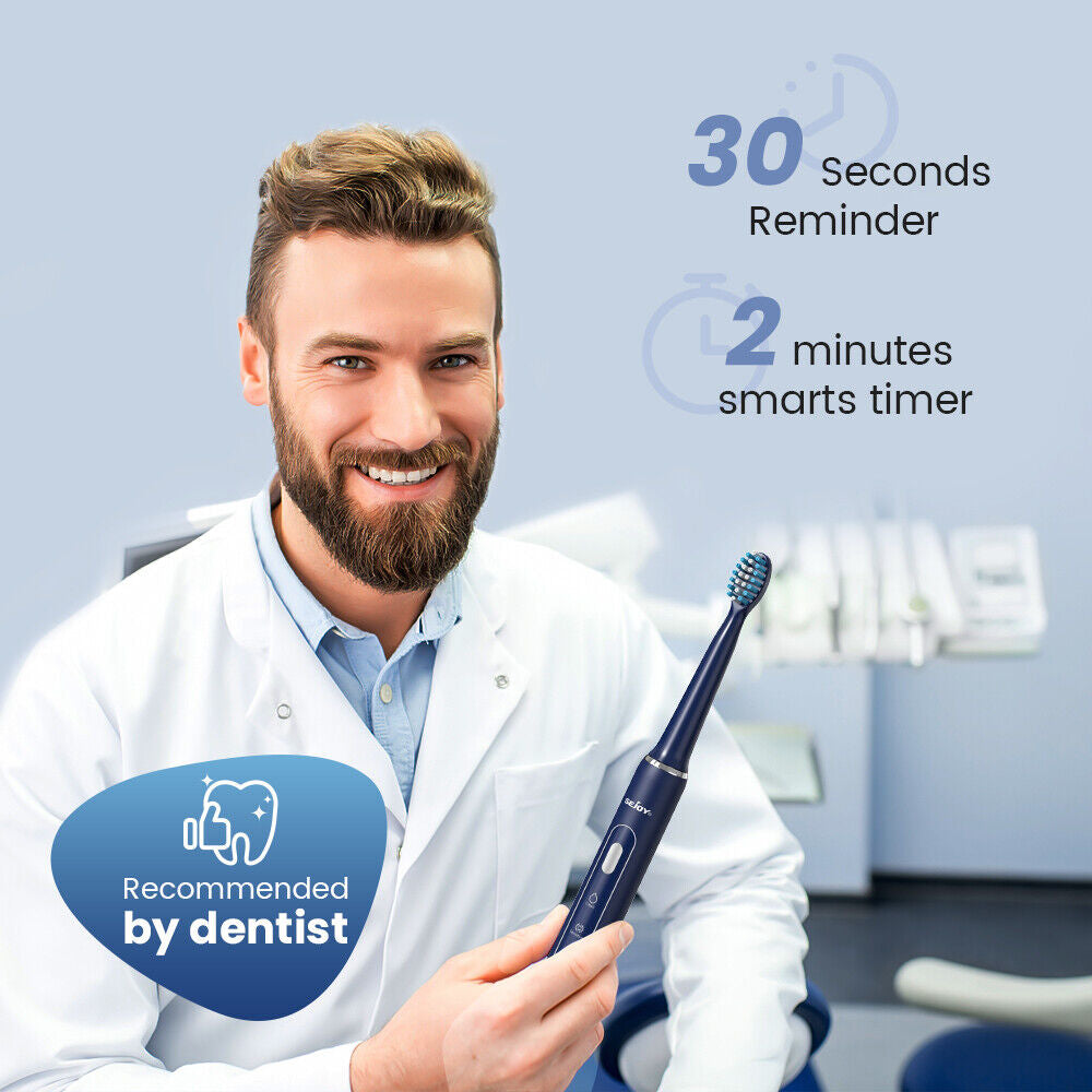 Rechargeable Electric Toothbrush with 3 Brushing Modes, Timer, and 7 Brush Heads – IPX7 Waterproof