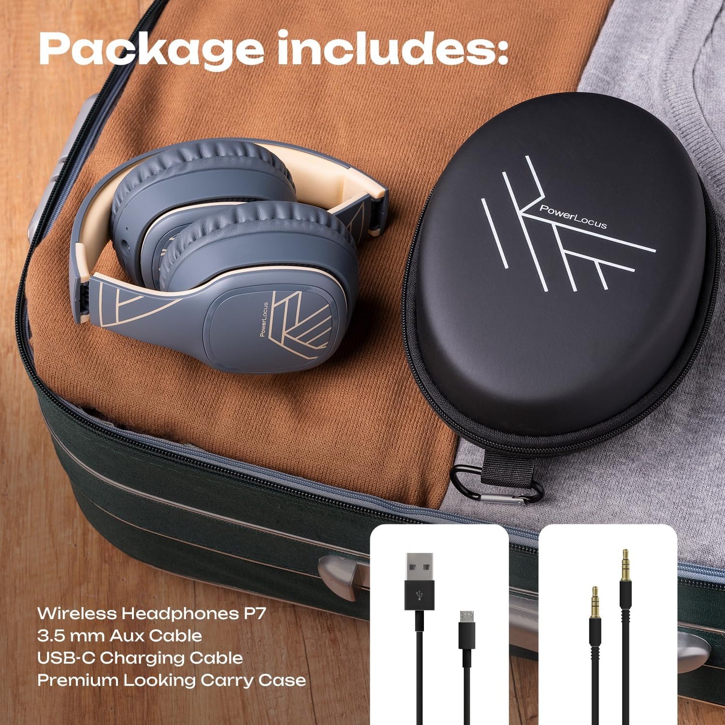 Wireless Headphones over Ear, Bluetooth Headphones over Ear, 50 Hours Playtime, Foldable Headphones with Built-In Microphone, Hi-Fi Stereo, Lightweight and Wired Mode for Phone Travel PC