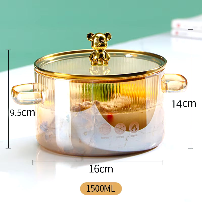 1Pc Glass Saucepan with Double Ears – Transparent Noodle Bowl & Soup Pot with Lid