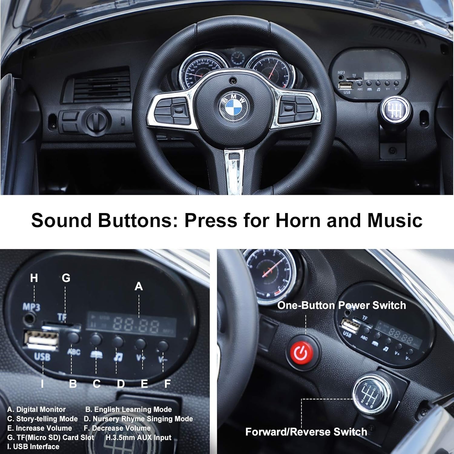 BMW 6GT Licensed 6V Kids Electric Ride on Car with Remote Control LED Headlights Music for 3-6 Years Old
