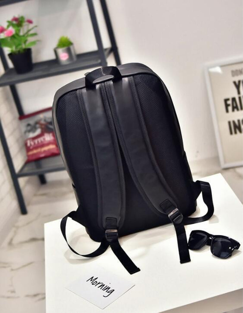 Unisex Laptop Backpack Large Leather Travel Rucksack School Bag Black