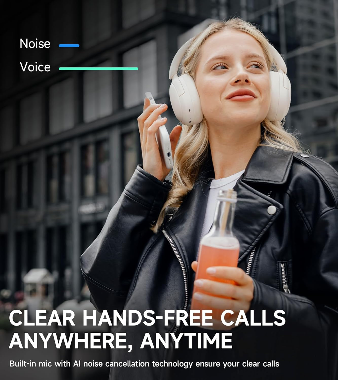 W800BT Pro Hybrid Active Noise Cancelling Headphones - Hi-Res Audio - AI Call Noise Cancellation - 45H Playtime - Fast Charging - Foldable - Wireless Over-Ear Bluetooth 5.4 Headphones - Ivory