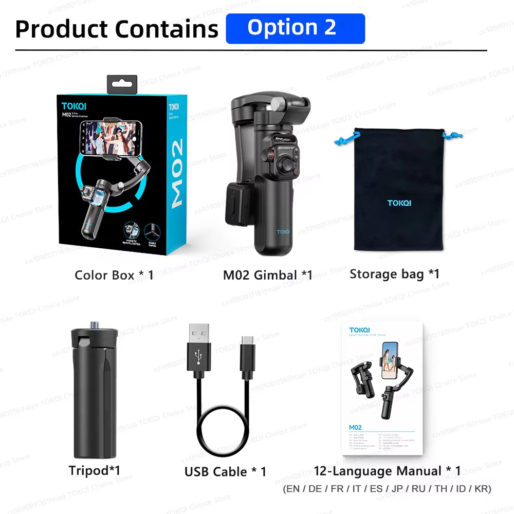 M02 3-Axis Handheld Gimbal Stabilizer for Smartphone, Foldable Phone Holder Anti-Shake PTZ for Iphone Android Tiktok Vlog