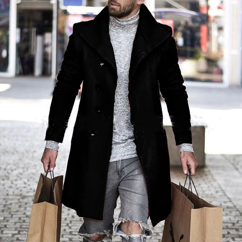 Hot Style 2022 Autumn Winter Woolen Coat Mid-Length Coat Woolen Lapel Single-Breasted Men's Clothing