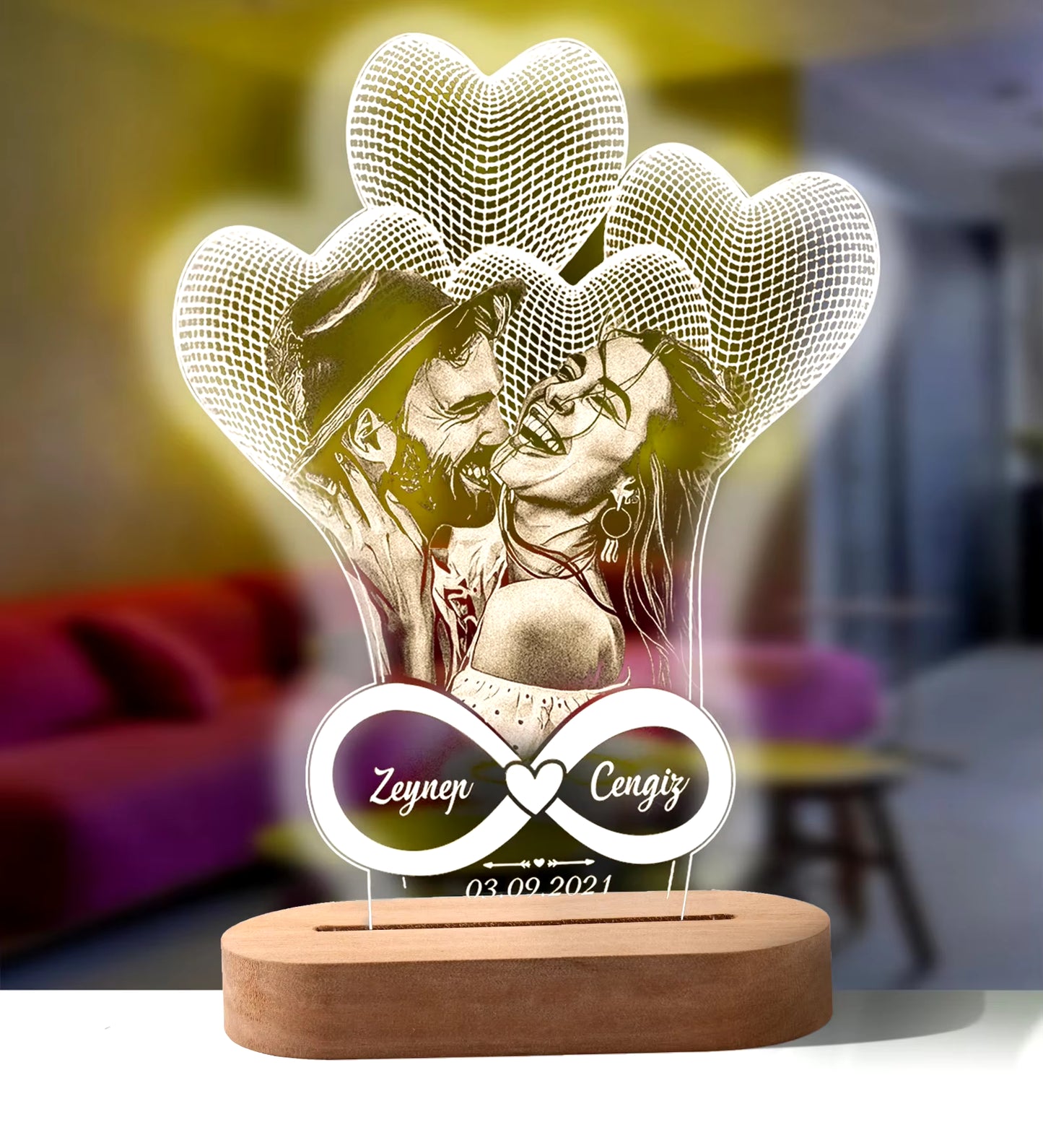 Personalized 3D Photo Lamp – Custom Photo and Text Night Light Gift for Valentine's Day, Wedding, Anniversary, Birthday