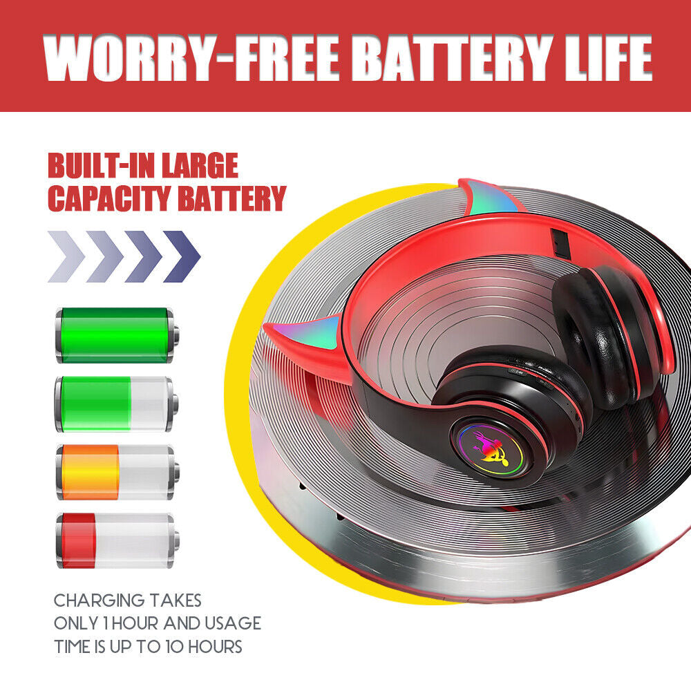 Wireless Bluetooth Headphones with LED Light for Game Sports Music Cool Design