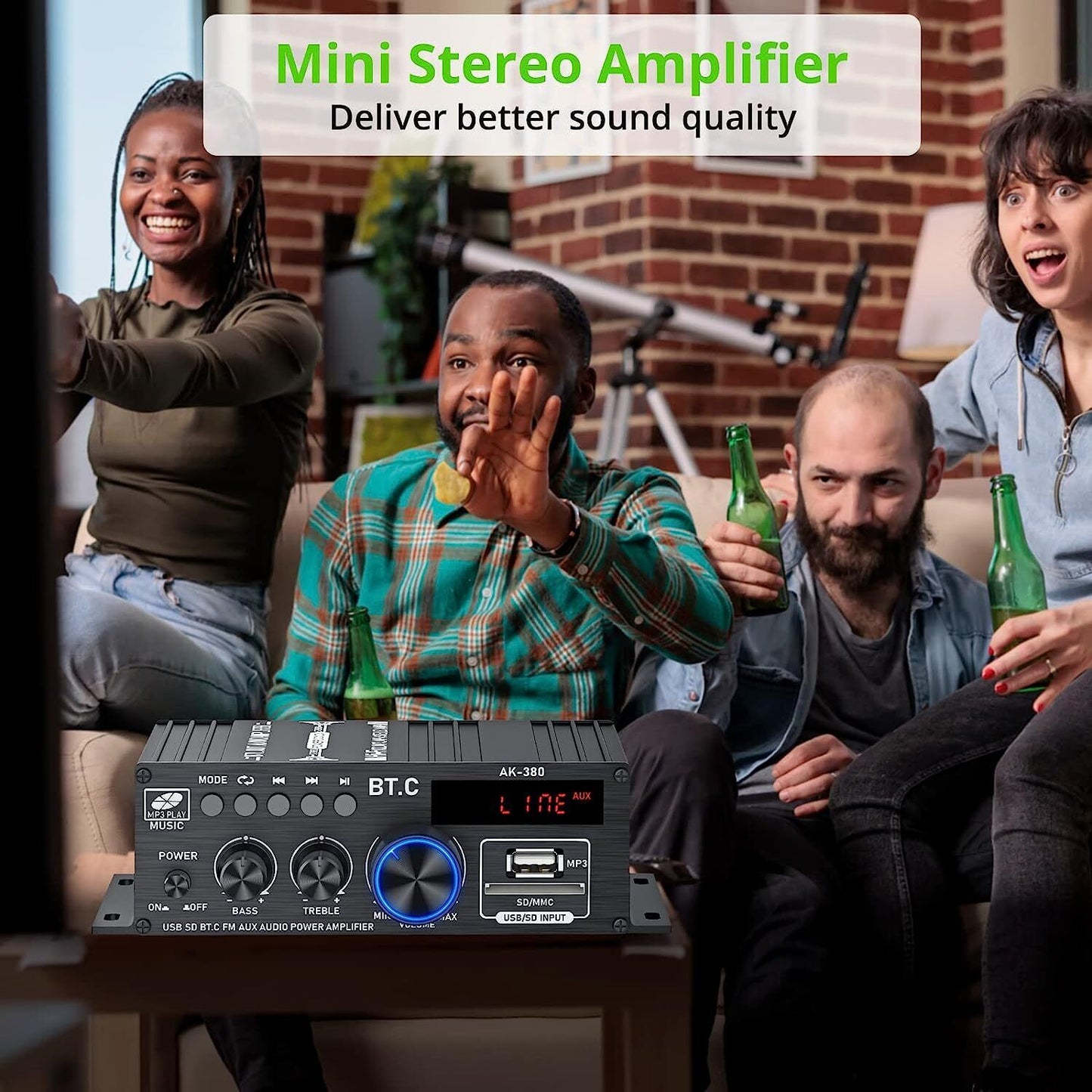 Mini Bluetooth Digital Power Amplifier USB Music Player FM Stereo Audio AMP
