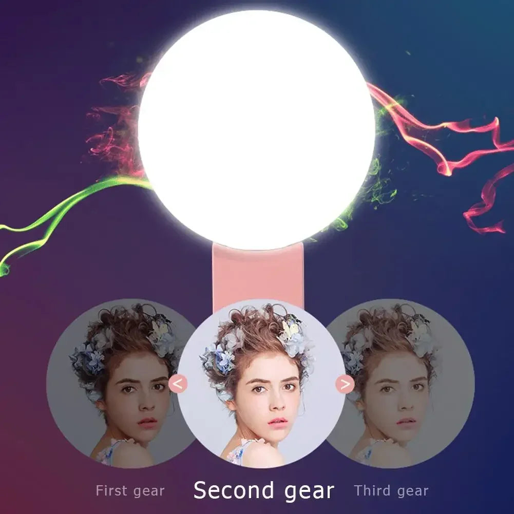 Portable Mini LED Selfie Ring Light – 3-Stop Dimming Circle Clip-On Light for Perfect Photography & Video