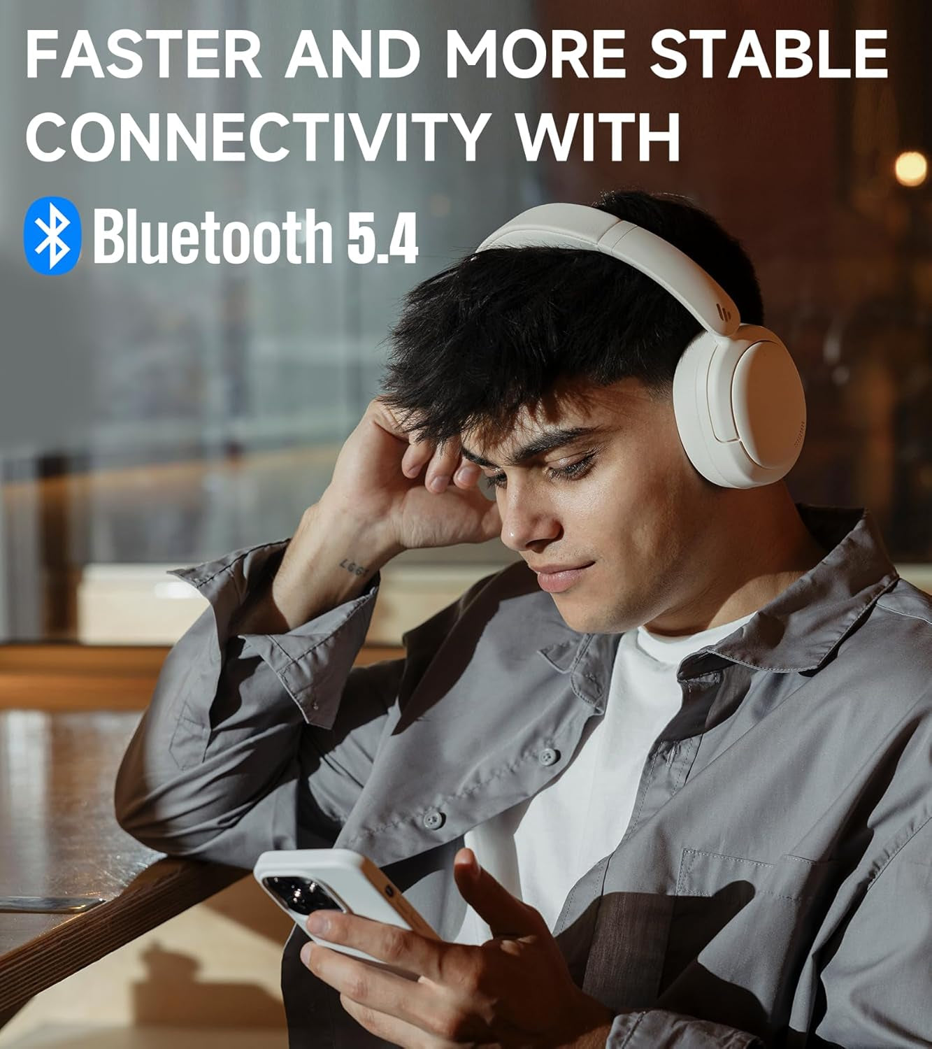 W800BT Pro Hybrid Active Noise Cancelling Headphones - Hi-Res Audio - AI Call Noise Cancellation - 45H Playtime - Fast Charging - Foldable - Wireless Over-Ear Bluetooth 5.4 Headphones - Ivory