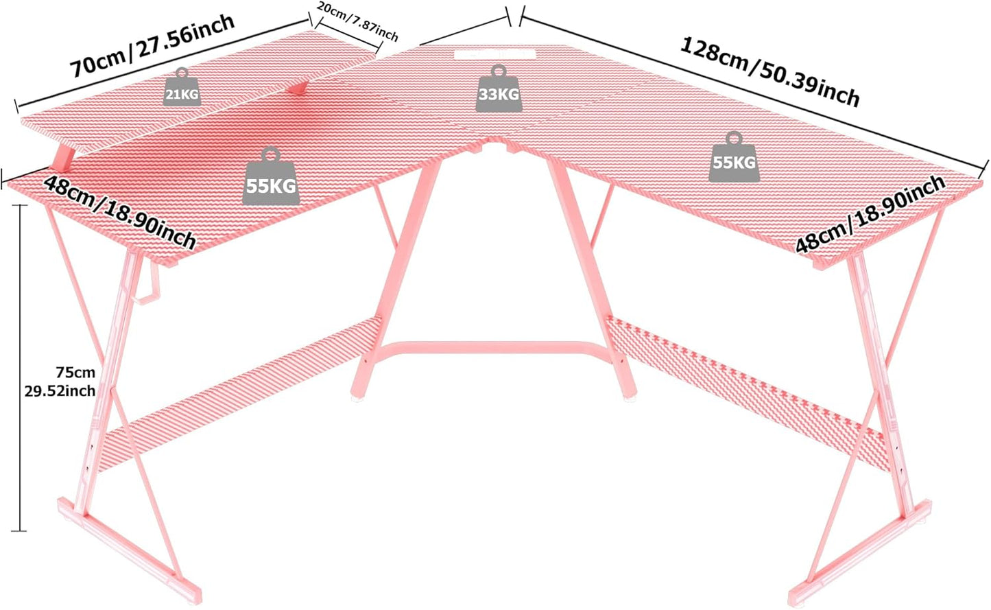L Shaped Gaming Desk LED Power Strip - 128X128Cm Ergonomic Corner Gamer Computer Table, Extension Cord LED Strip Large PC Monitor Stand, Headphone Hook for Study Play Work Bedroom Living Room
