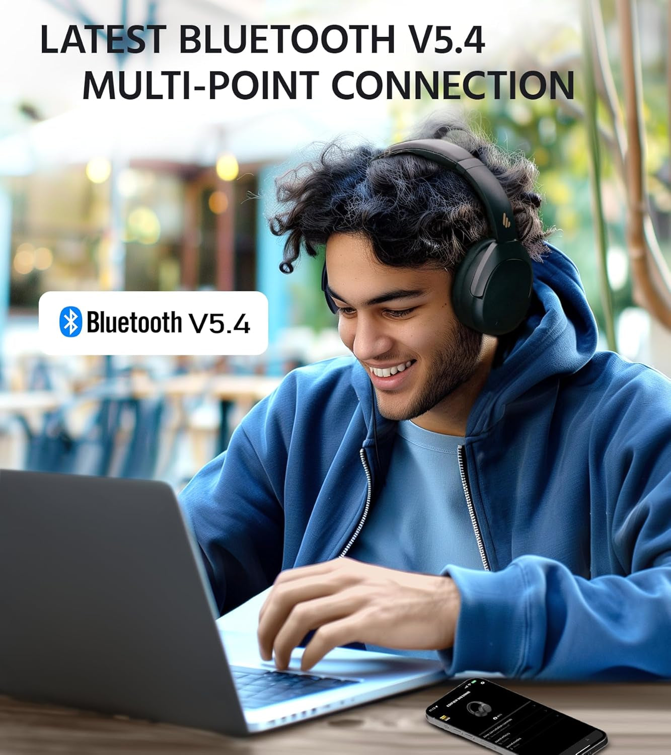 W830NB Wireless over Ear Headphones with -45 Db ANC, 94 Hours Battery, LDAC Hi-Res Sound, Spatial Audio, Quick Charge, Bluetooth V5.4 - Black