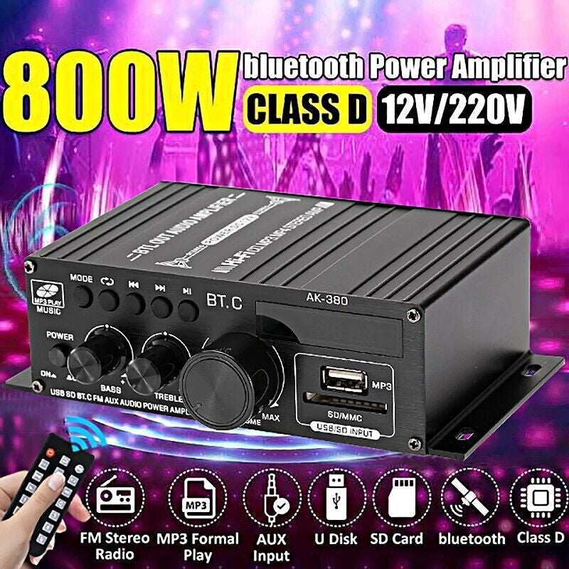 Mini Bluetooth Digital Power Amplifier USB Music Player FM Stereo Audio AMP