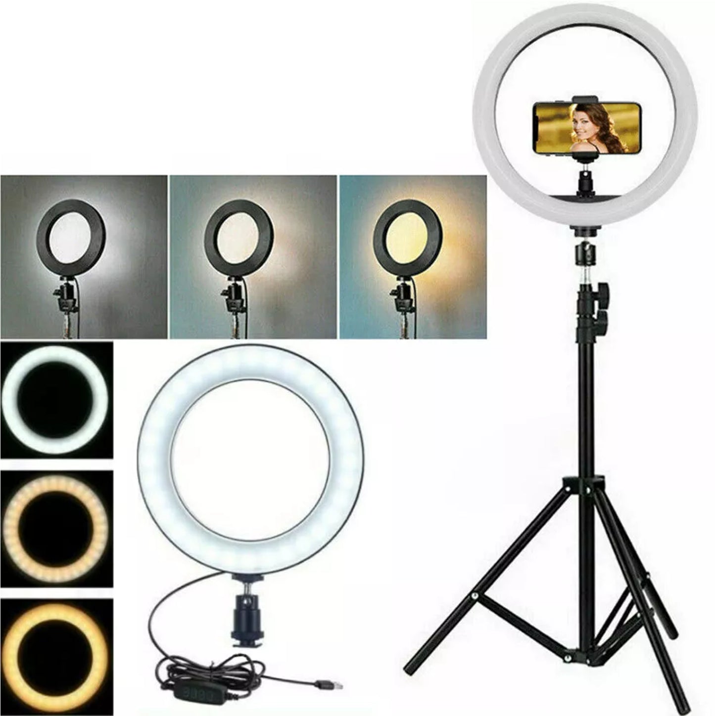 30Cm LED Ring Light 1.6M Tripod Stand Phone Holder Tiktok Youtube Selfie