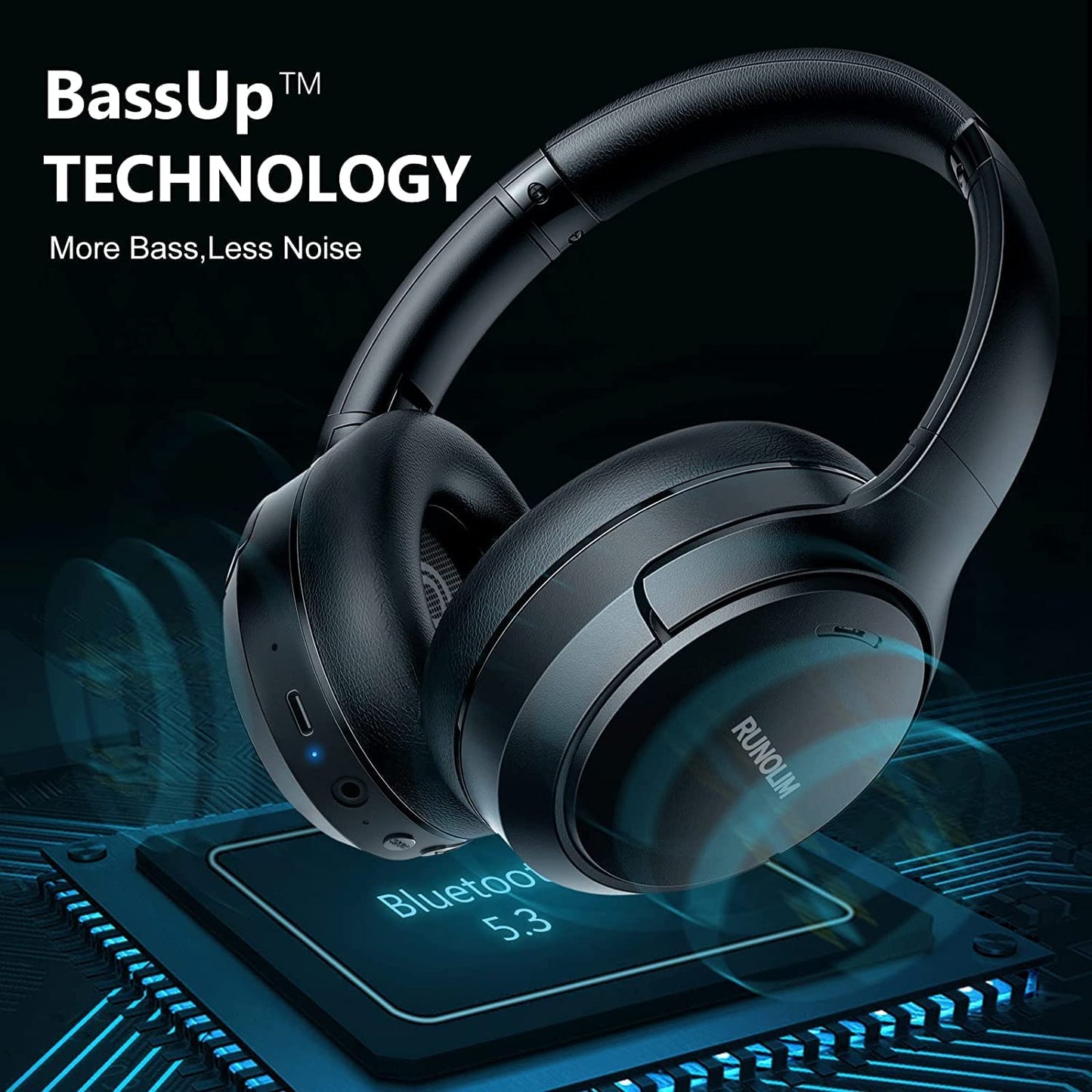 Hybrid Active Noise Cancelling Headphones, Wireless over Ear Bluetooth Headphones with Microphone, 70H Playtime, Foldable Wireless Headphones with Hifi Audio, Deep Bass for Home Travel Office