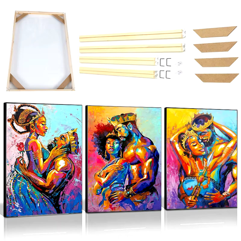 Colorful Graffiti Couple Oil Painting - African Art Canvas Prints, Abstract King & Queen Wall Poster with Frame for Home Decor
