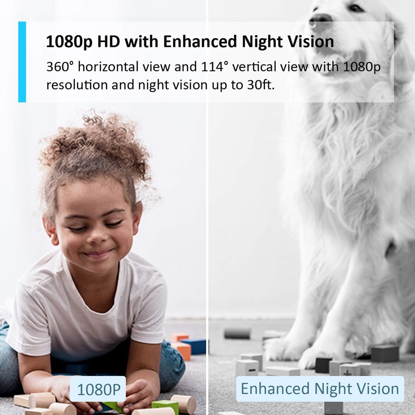 Wifi Camera, Indoor Camera for Security, 1080P Pet Camera, Wireless 360ยฐ for Baby Monitor, AI Monitor,Smart Motion Detection & Tracking,Night Vision, Works with Alexa&Google (TC70) No Monthly Fee
