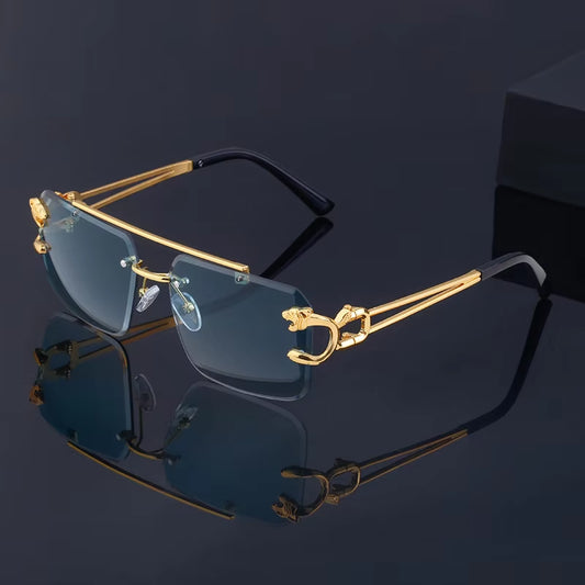 Fashion Metal Leopard Rimless Sunglasses - Stylish Gradient Ocean Film Shades UV400