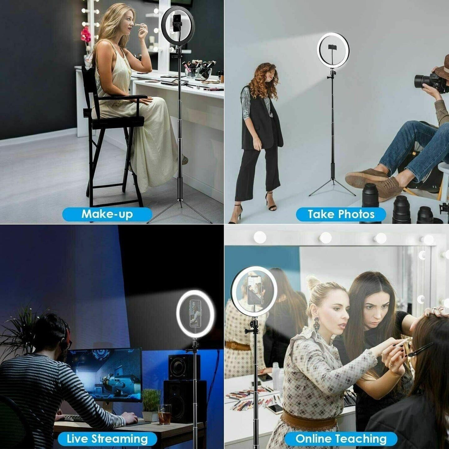 30Cm LED Ring Light 1.6M Tripod Stand Phone Holder Tiktok Youtube Selfie