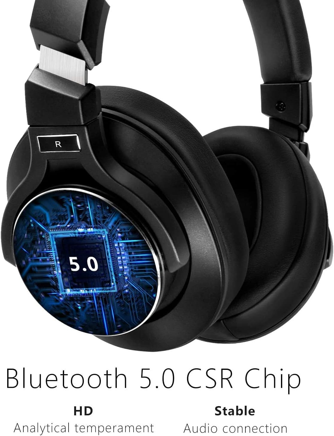 NC75 Pro Active Noise Cancelling Headphones Bluetooth 5.0,Over-Ear Headset with Build-In Microphone,Hi-Fi,40 Hours Playtime for All Bluetooth Devices (Black)