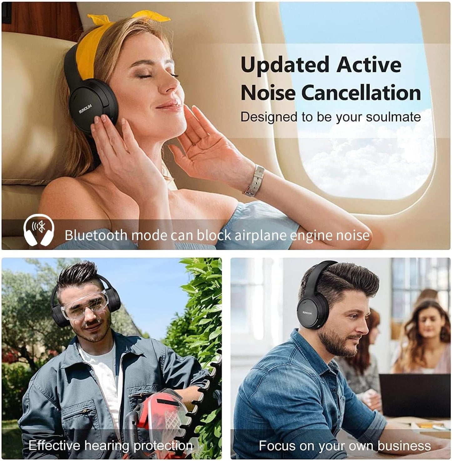 Hybrid Active Noise Cancelling Headphones, Wireless over Ear Bluetooth Headphones with Microphone, 70H Playtime, Foldable Wireless Headphones with Hifi Audio, Deep Bass for Home Travel Office