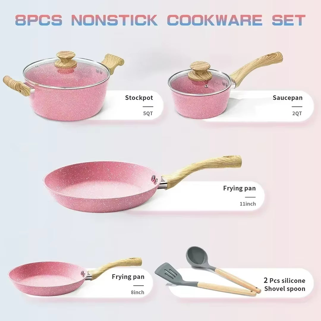 Kitchen 8-Piece Nonstick Cookware Set – Frying Pan, Stockpot, Milk Pot & Utensils for All Stoves