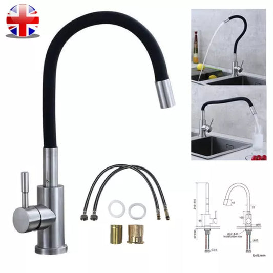 Flexible Kitchen Sink Mixer Tap with Swivel Spout, Single Lever Faucet, and 360° Rotatable Hose - Black
