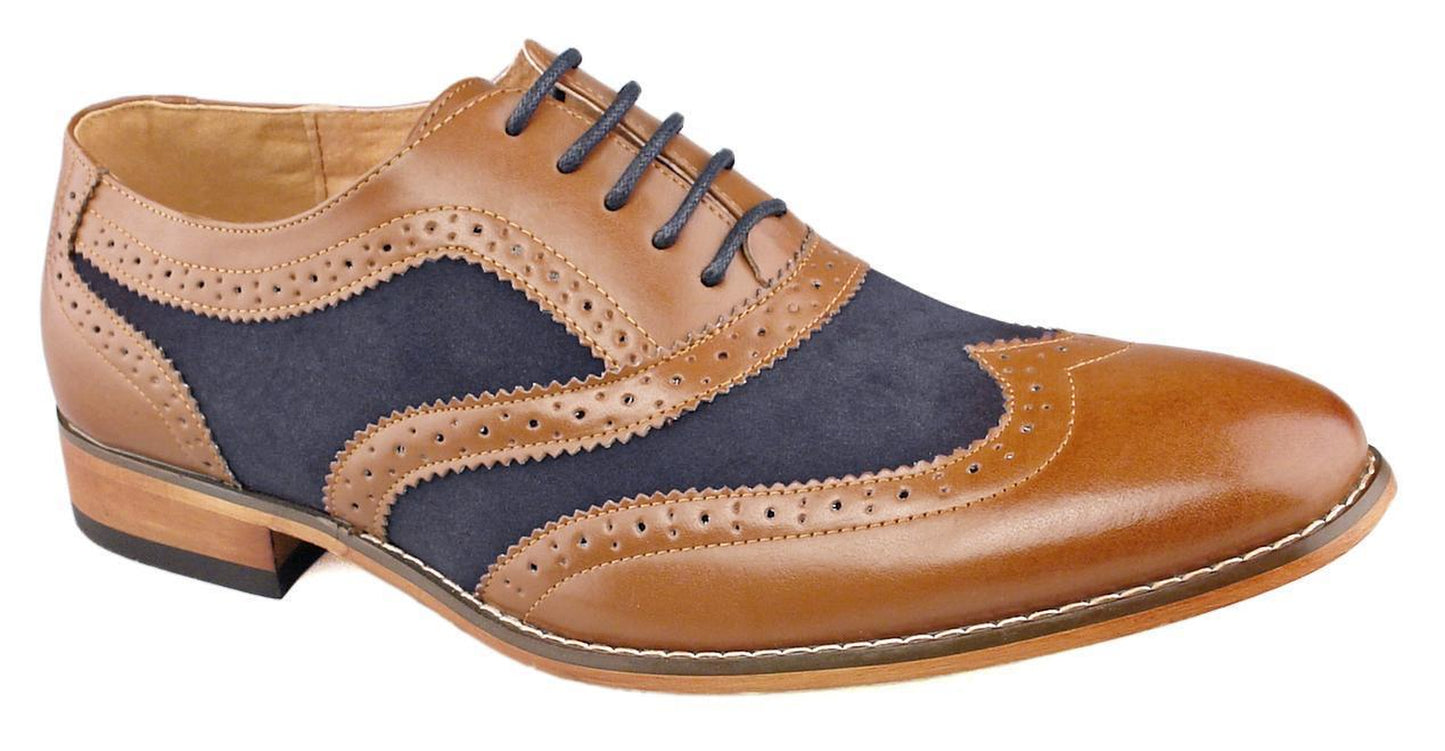 Tan Brogues Wedding Shoes Navy Lace up Wedding Suit Boys Mens
