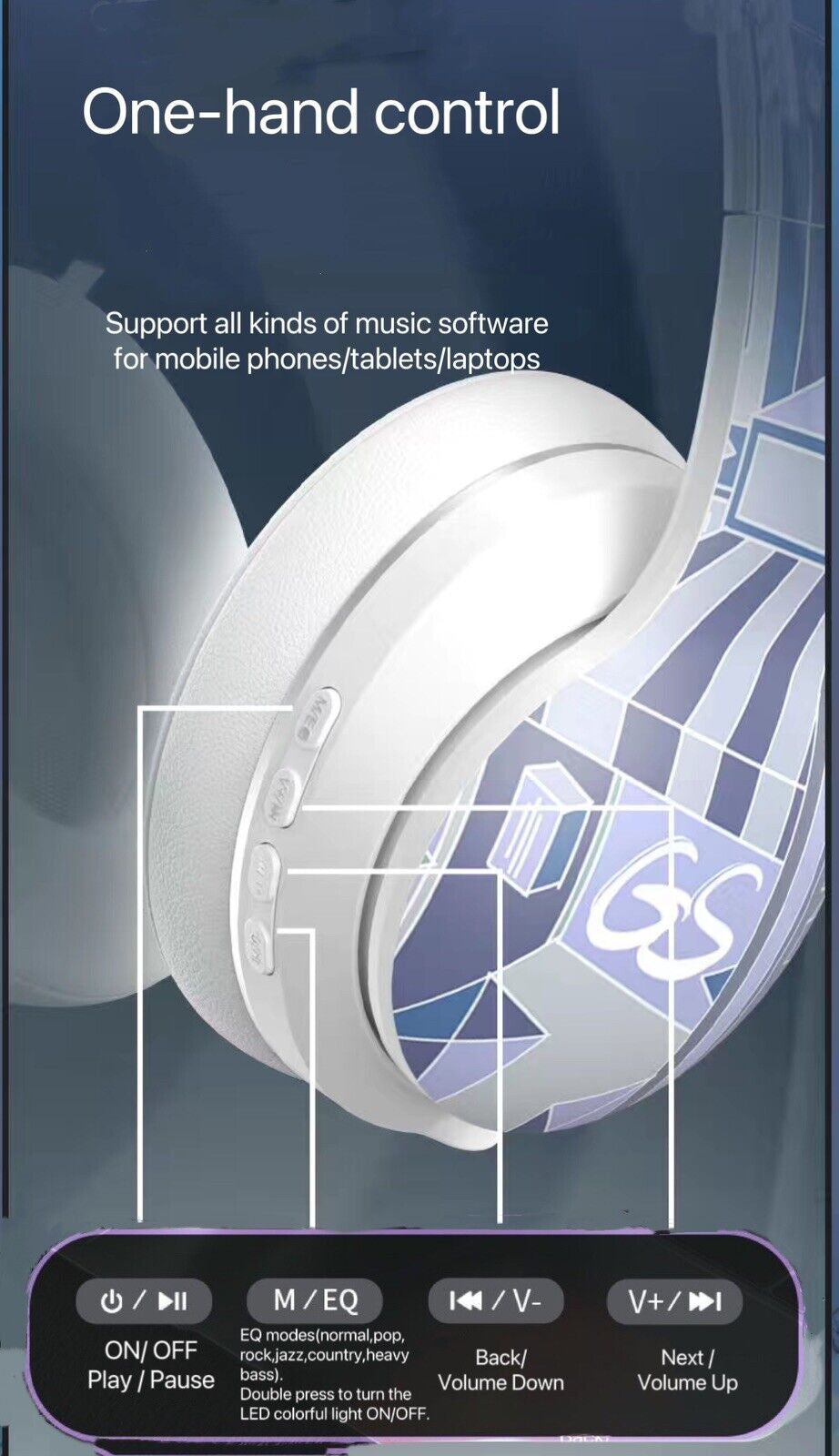 Wireless Bluetooth Headphones with Noise Cancelling, Over-Ear Hi-Fi Stereo Earphones with Bluetooth 5.2, Foldable & Ergonomic Design