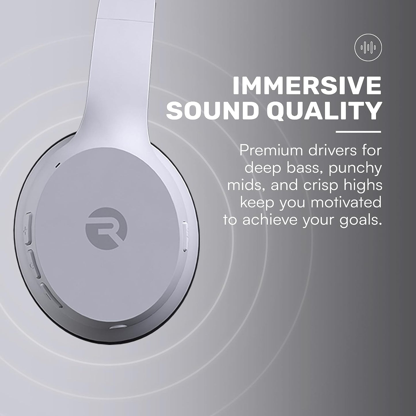 Fitness Headphones - Wireless Over-Ear-Headphones with 38 Hours of Battery, Active Noise Cancellation, Voice Command, Interchangeable Ear Cushions, IPX4 Water Resistance, (White)