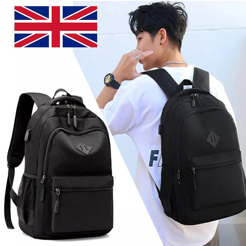 Unisex Laptop Backpack Large Leather Travel Rucksack School Bag Black