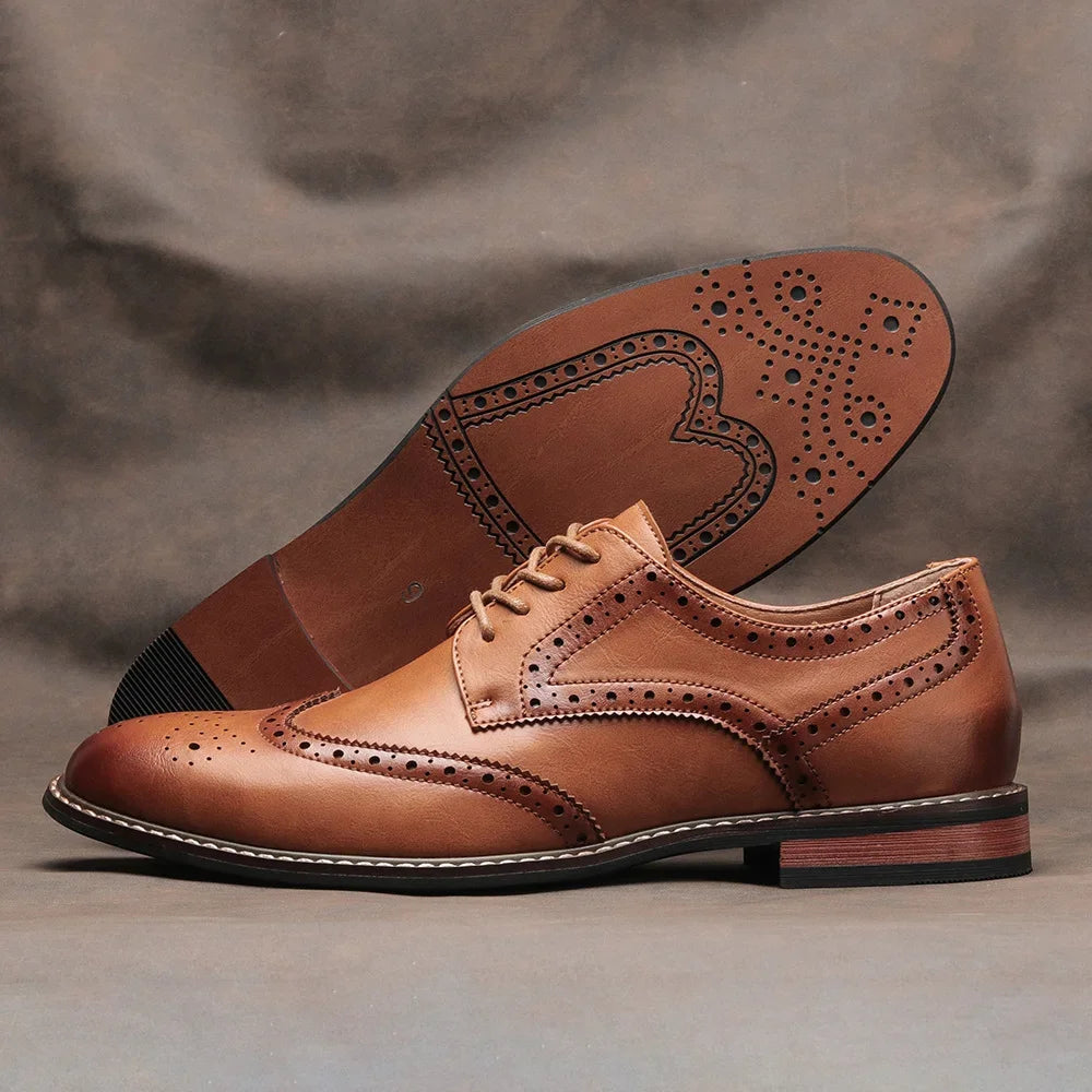 Men’s Classic Brogue Leather Dress Shoes – Formal Wedding & Social Footwear (Size 7–13)