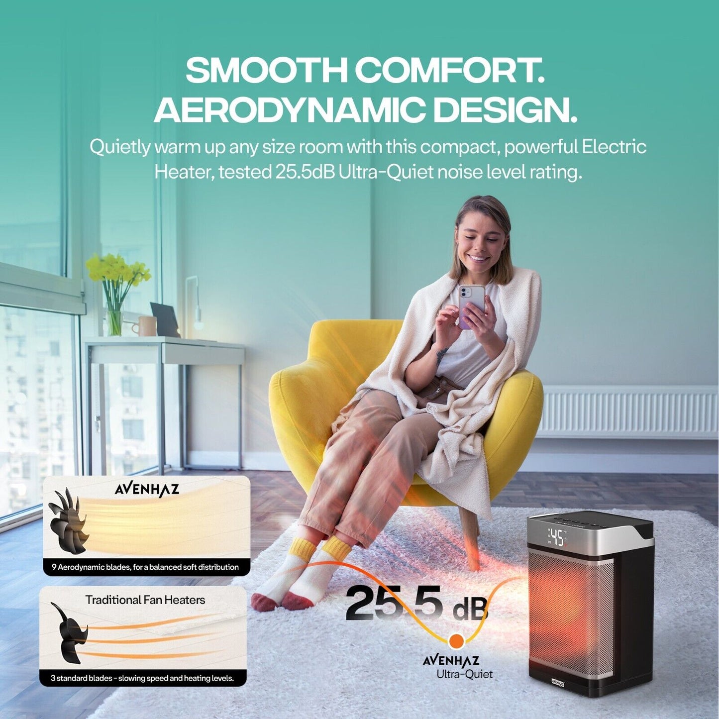 Fast Heating Electric Ceramic Space Heater with 90° Oscillation and Temperature Control – 1500W