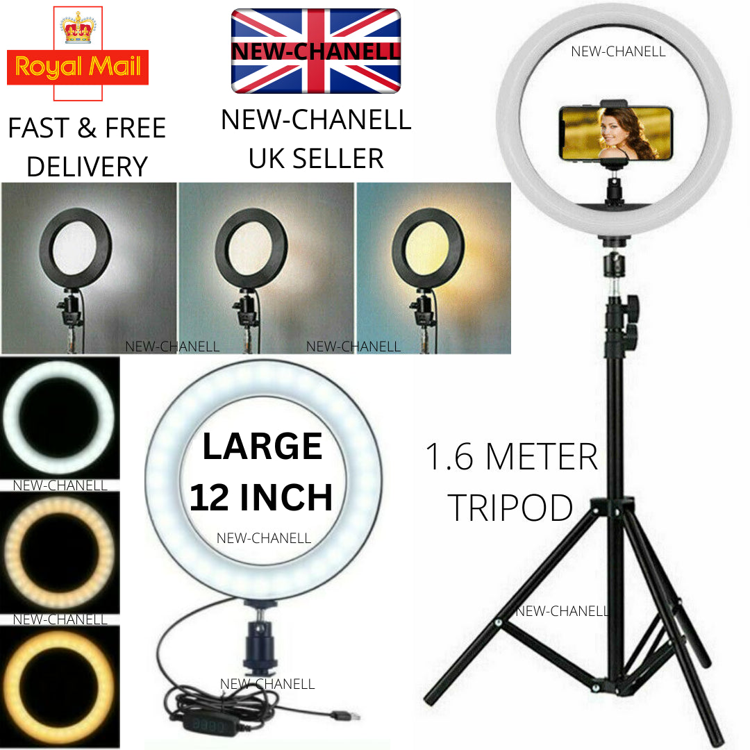 LARGE 12" LED Ring Light with Stand for Youtube Tiktok Makeup Video Phone Selfie