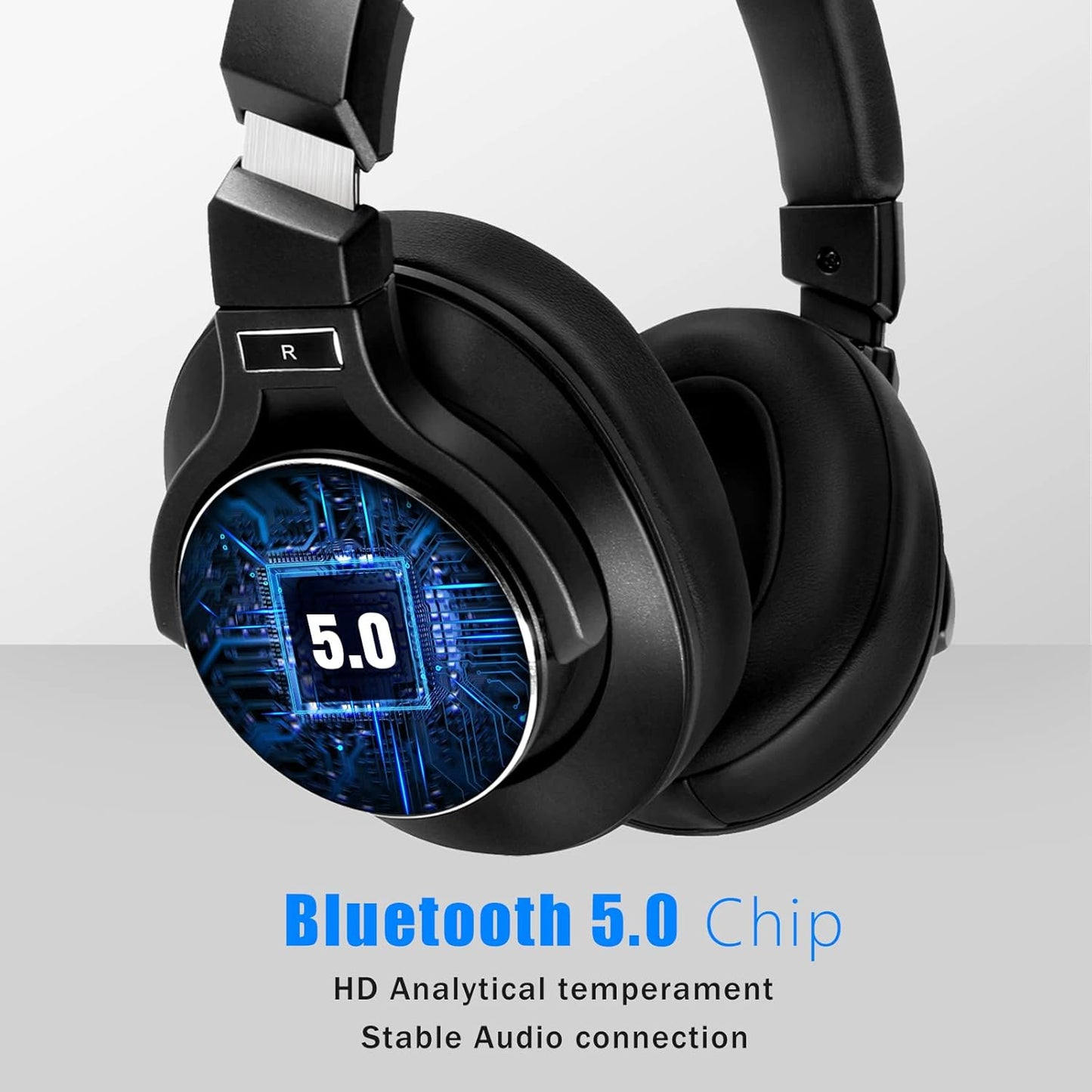NC75 Pro Active Noise Cancelling Headphones Bluetooth 5.0,Over-Ear Headset with Build-In Microphone,Hi-Fi,40 Hours Playtime for All Bluetooth Devices (Black)