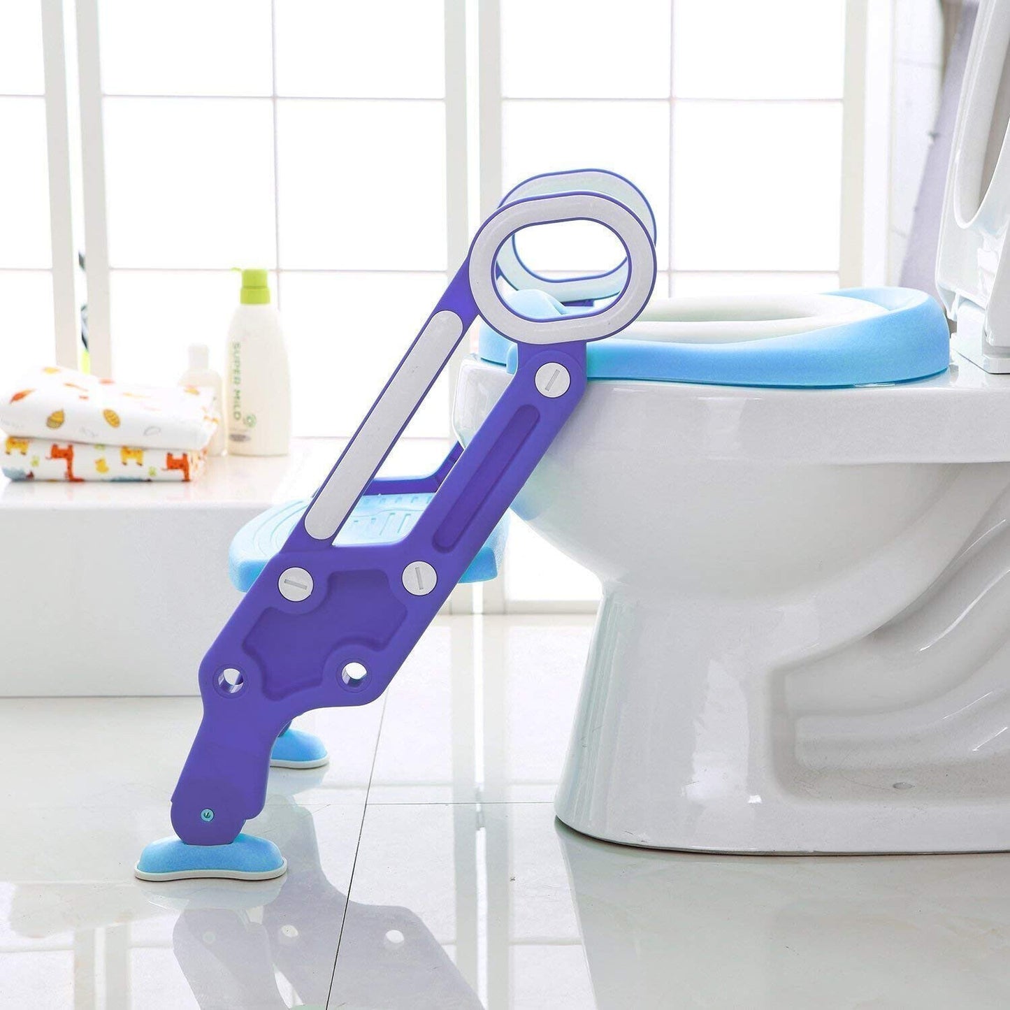 BAMNY Baby Toilet Trainer Adjustable Step Stool Ladder Soft Padded Seat Non-Slip