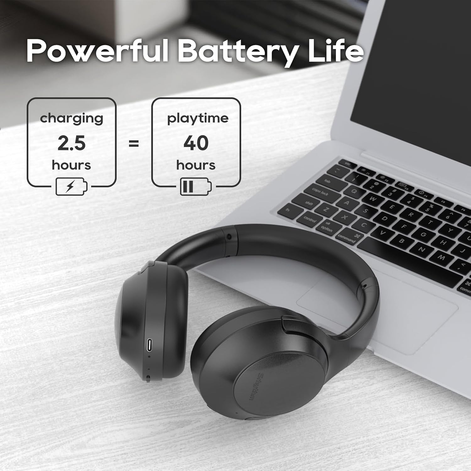 NC45 Active Noise Cancelling Headphones, Wireless Bluetooth Headphones over Ear with Mic Deep Bass, Foldable and Durable,Comfortable Protein Earpads, 40H Playtime for Tv/Pc/Cell Phone