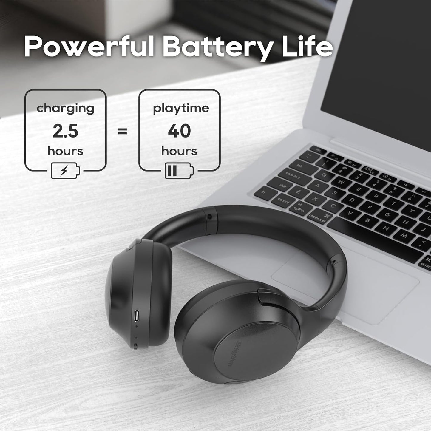 NC45 Active Noise Cancelling Headphones, Wireless Bluetooth Headphones over Ear with Mic Deep Bass, Foldable and Durable,Comfortable Protein Earpads, 40H Playtime for Tv/Pc/Cell Phone