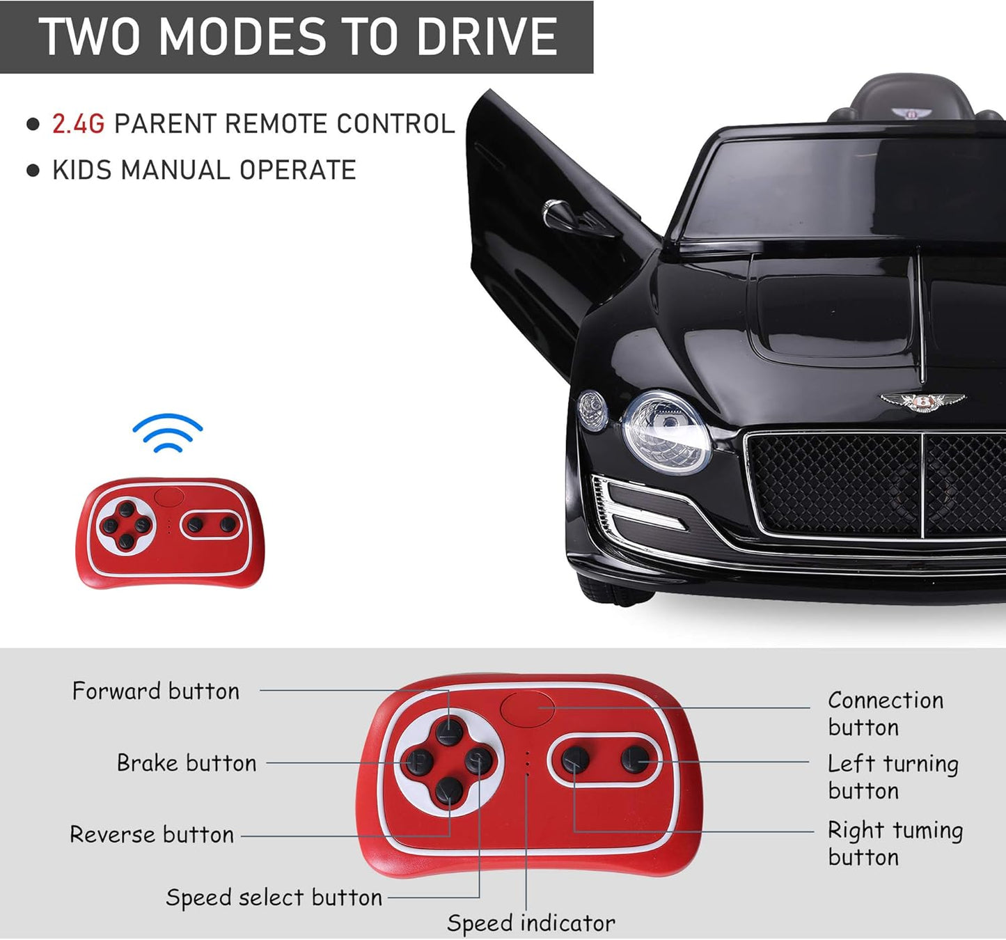 Bentley GT Licensed 12V Kids Electric Ride on Car with Remote Control Two Motors LED Light Music for 3-5 Years