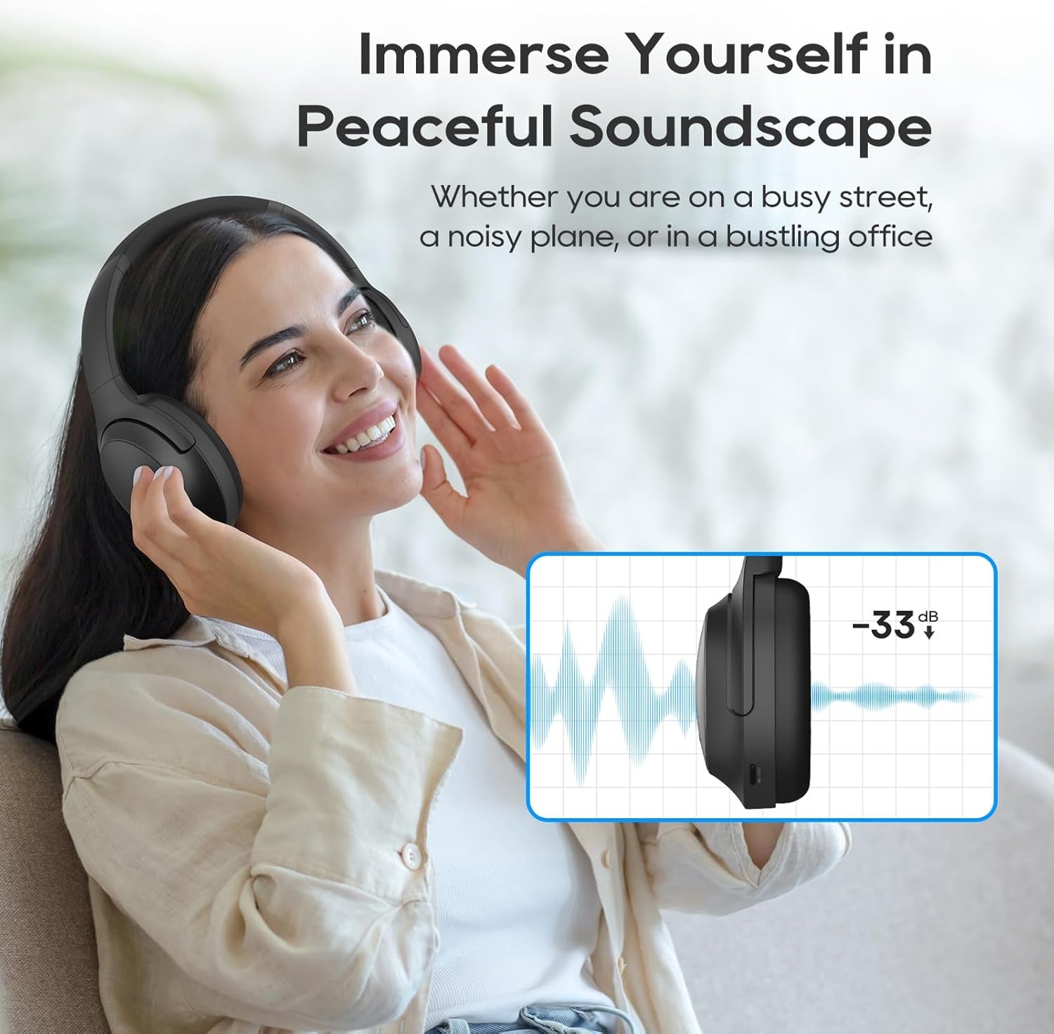 NC45 Active Noise Cancelling Headphones, Wireless Bluetooth Headphones over Ear with Mic Deep Bass, Foldable and Durable,Comfortable Protein Earpads, 40H Playtime for Tv/Pc/Cell Phone