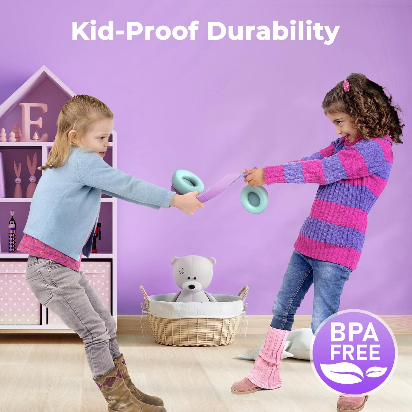 BTH26 Active Noise Cancelling Headphones for Kids, 60H Play Time, Type-C Fast Charging, 80Dba Safe Volume, Bluetooth5.4 Kids Headphones Wireless Aux Cord for Airplane Travel, Purple