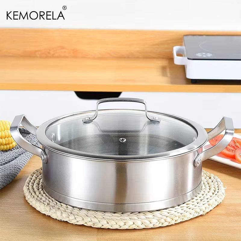 Stainless Steel Pot Set – Thickened Right-Angle Soup, Milk, Fry, and Steamer Pots (16/20/24cm)