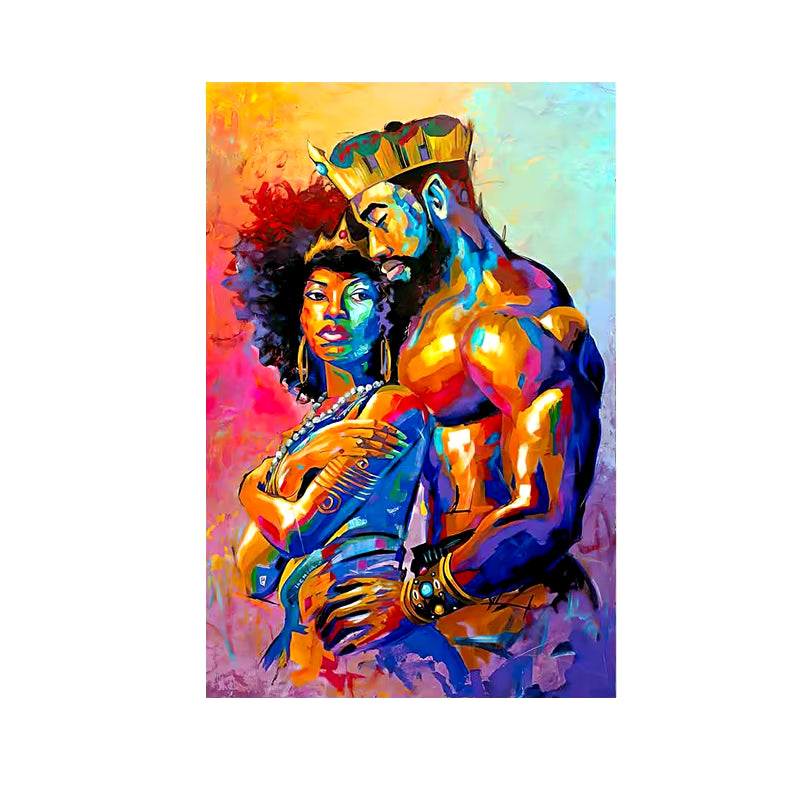 Colorful Graffiti Couple Oil Painting - African Art Canvas Prints, Abstract King & Queen Wall Poster with Frame for Home Decor