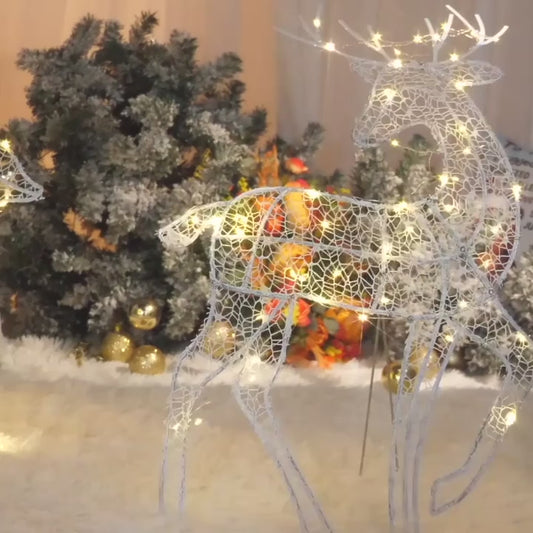 LED Light Iron Art Deer Christmas Garden Decor Glowing Glitter Reindeer Xmas Home Outdoor Yard Ornament Decoration